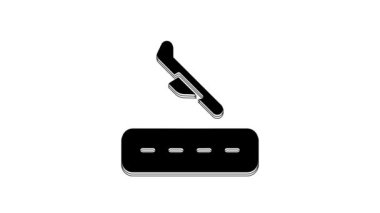 Black Plane landing icon isolated on white background. Airplane transport symbol. 4K Video motion graphic animation.
