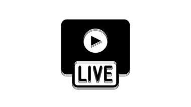 Black Live streaming online videogame play icon isolated on white background. 4K Video motion graphic animation.