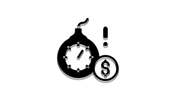 Black Bomb Explosive Burning Fuse Dollar Currency Icon Isolated White — стоковое видео