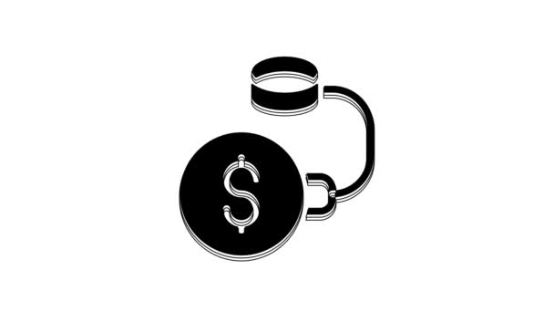 Black Debt Ball Chained Dollar Coin Icon Isolated White Background — Video Stock