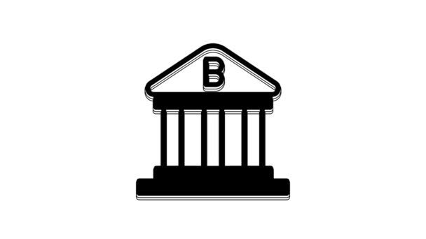 Black Bank Gebäude Symbol Isoliert Auf Weißem Hintergrund Video Motion — Stockvideo