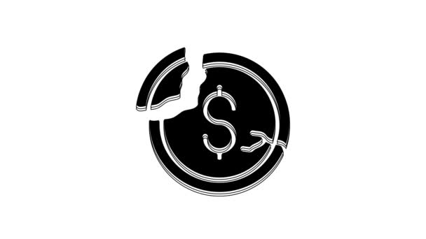 Black Dollar rate decrease icon isolated on white background. Cost reduction. Money symbol with down arrow. Business lo…