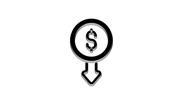 Black Dollar Rate Decrease Icon Isolated White Background Cost Reduction — Stockvideo