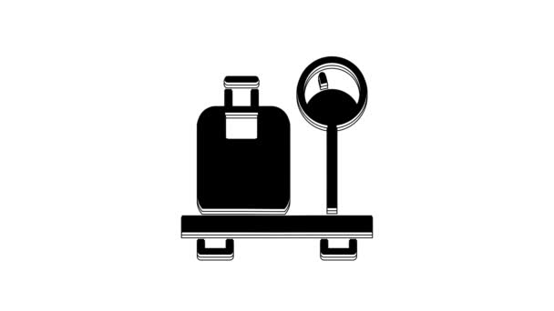 Black Scale Suitcase Icon Isolated White Background Logistic Delivery Weight — Stockvideo