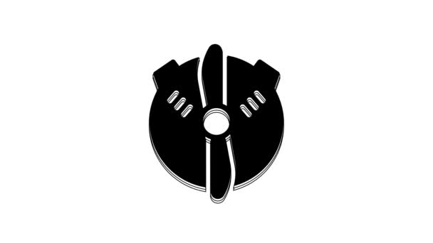 Black Plane Propeller Icon Isolated White Background Vintage Aircraft Propeller — стоковое видео