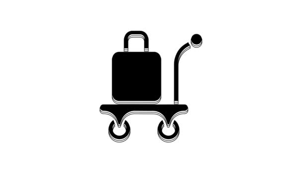 Black Trolley Suitcase Icon Isolated White Background Traveling Baggage Sign — Video
