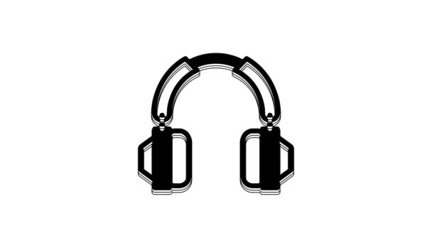 黑色耳机图标隔离在白色背景 听音乐 交流和操作员的概念 4K视频运动图形动画 — 图库视频影像