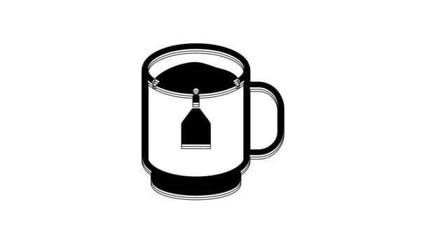 Fekete Csésze Tea Teafilteres Ikon Elszigetelt Fehér Alapon Videó Mozgás — Stock videók