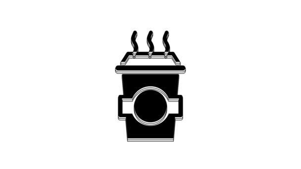 ブラックコーヒーカップ白の背景にアイコンを隔離移動します 4Kビデオモーショングラフィックアニメーション — ストック動画