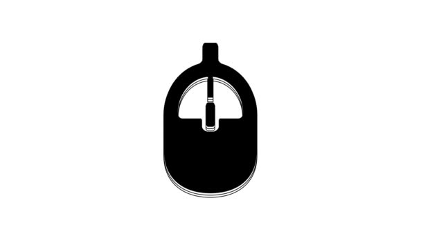 黑色计算机鼠标图标隔离在白色背景上 光与车轮符号 4K视频运动图形动画 — 图库视频影像