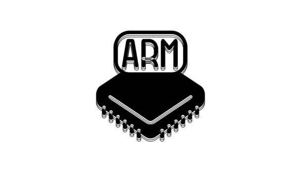 Ikona Černého Procesoru Izolovaná Bílém Pozadí Cpu Centrální Procesor Mikročip — Stock video