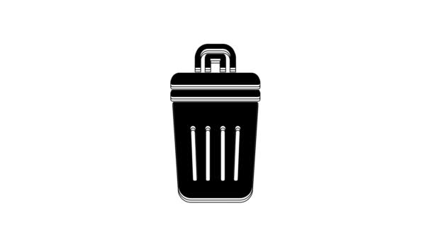 Black Trash Can Icon Isolated White Background Garbage Bin Sign — Stock Video