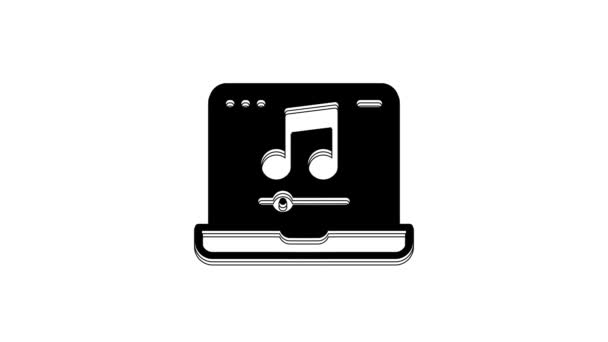 Black Laptop Music Note Symbol Screen Icon Isolated White Background — Video