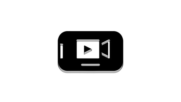 Black Online Play Video Icoon Geïsoleerd Witte Achtergrond Smartphone Filmstrip — Stockvideo