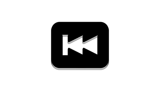 Icono Botón Rebobinado Negro Aislado Sobre Fondo Blanco Animación Gráfica — Vídeos de Stock