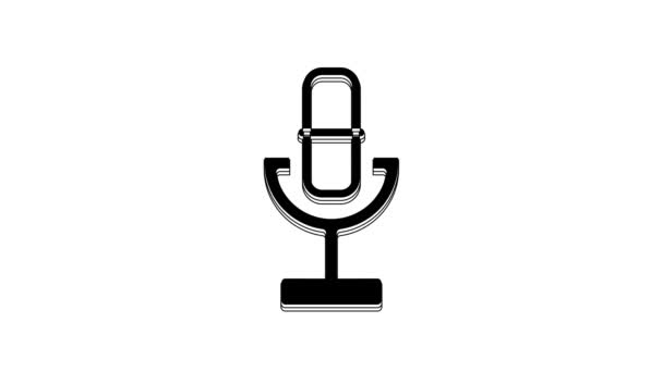 Ícone Microfone Preto Isolado Fundo Branco Microfone Rádio Aéreo Sinal — Vídeo de Stock