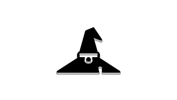 Μαύρο Καπέλο Μάγισσα Εικόνα Απομονώνονται Λευκό Φόντο Καλό Αποκριάτικο Πάρτι — Αρχείο Βίντεο