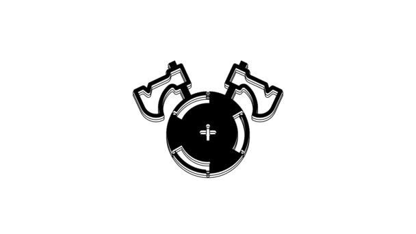 Black Medieval Shield Crossed Axes Icon Isolated White Background Battle — Stock Video