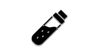 Beyaz zemin üzerinde iksir ikonu olan siyah şişe. Sihirli iksirli matara. Mutlu Cadılar Bayramı Partisi. 4K Video hareketli grafik canlandırması.