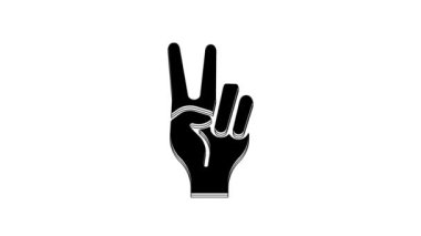 Black Hand showing two finger icon isolated on white background. Hand gesture V sign for victory or peace. 4K Video motion graphic animation.