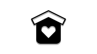 Black Shelter for homeless icon isolated on white background. Emergency housing, temporary residence for people, bums and beggars without home. 4K Video motion graphic animation.