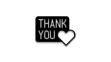 Black Thank you with heart icon isolated on white background. Handwritten lettering. 4K Video motion graphic animation.
