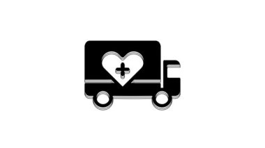 Black Humanitarian truck icon isolated on white background. 4K Video motion graphic animation.