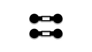 Siyah Dumbbell simgesi beyaz arkaplanda izole edildi. Kas kaldırma, fitness halteri, spor malzemeleri. 4K Video hareketli grafik canlandırması.