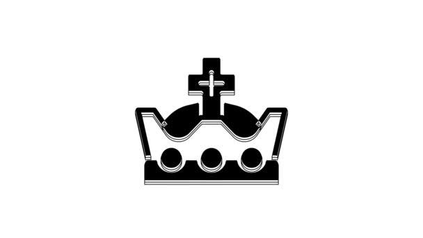 Black King Crown Icon Isolated White Background Video Motion Graphic — Stock Video