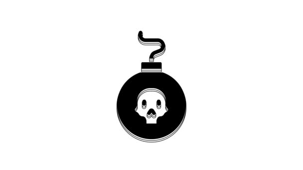 Czarna Bomba Gotowa Eksplozji Ikony Odizolowanej Białym Tle Animacja Graficzna — Wideo stockowe