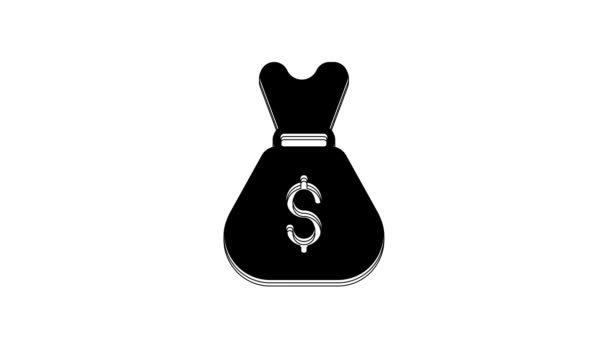 Black Old Money Bag Icon Isolated White Background Cash Banking — Stock Video