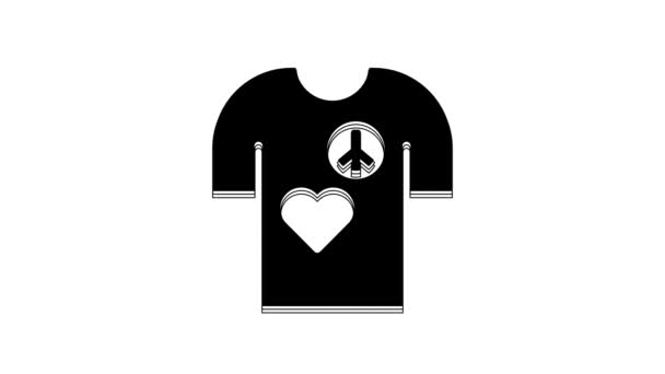 Black Peace Symbol Shirt Print Stamp Icon Isolated White Background — Vídeos de Stock