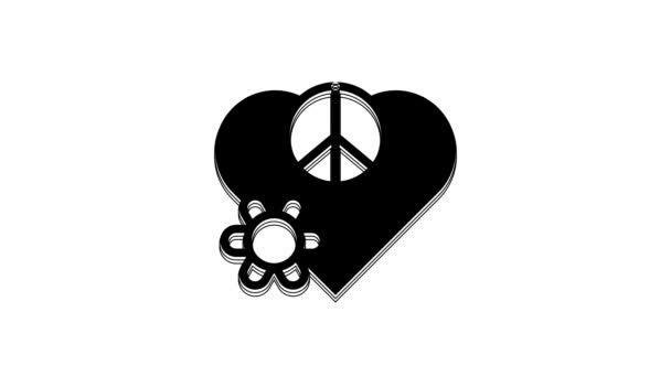 Black Love Peace Icon Isolated White Background Hippie Symbol Peace — Stockvideo
