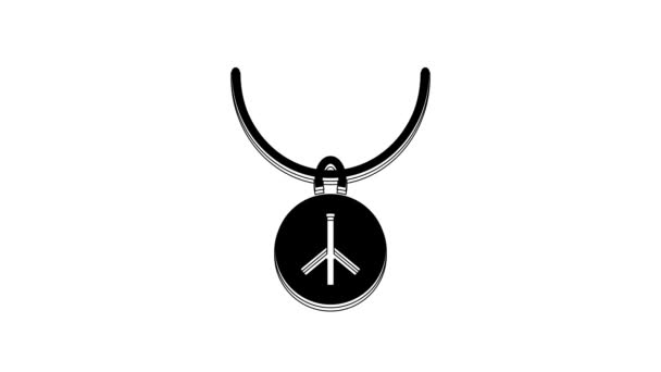 Black Necklace Peace Symbol Icon Isolated White Background Hippie Symbol — Stockvideo