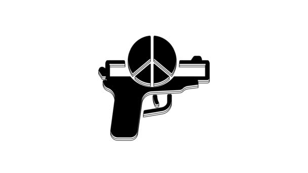 Black War Icon Isolated White Background Peace Symbol Video Motion — Stockvideo