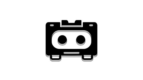 Ícone Fita Cassete Áudio Preto Retro Isolado Fundo Branco Animação — Vídeo de Stock