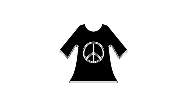 Zwarte Vrede Symbool Jurk Print Stempel Pictogram Geïsoleerd Witte Achtergrond — Stockvideo