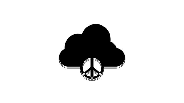 Black Peace Cloud Icon Isolated White Background Hippie Symbol Peace — Vídeo de stock