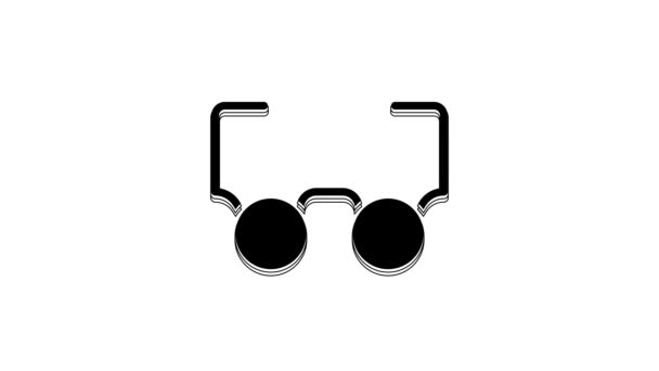 白の背景に隔離された黒メガネのアイコン メガネフレームのシンボル 4Kビデオモーショングラフィックアニメーション — ストック動画