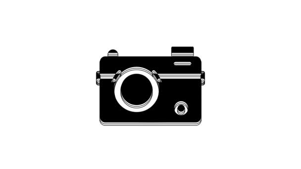 白の背景に隔離されたブラックフォトカメラアイコン フォトカメラ デジタル写真 4Kビデオモーショングラフィックアニメーション — ストック動画
