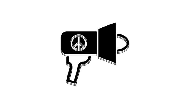 Ікона Чорної Мегафони Ізольована Білому Тлі Знак Мовця Відеографічна Анімація — стокове відео