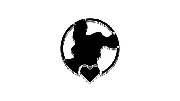 Чорний Світ Серця Ікона Любові Ізольована Білому Тлі Відео Рух — стокове відео