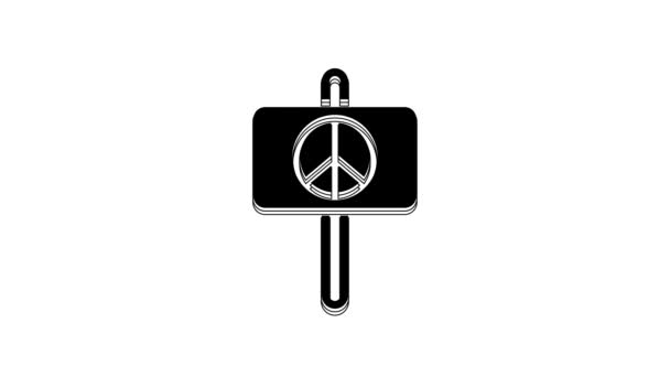 Icône Paix Noire Isolée Sur Fond Blanc Symbole Hippie Paix — Video