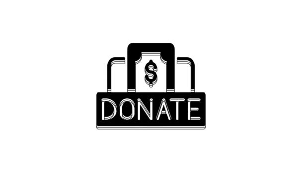 Black Donation Charity Icon Isolated White Background Donate Money Charity — Videoclip de stoc