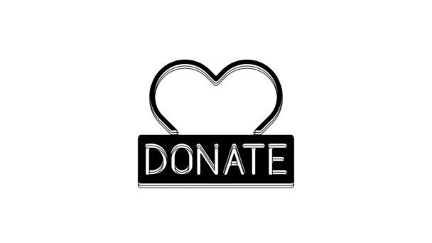 Zwarte Donatie Liefdadigheid Pictogram Geïsoleerd Witte Achtergrond Doneer Geld Liefdadigheid — Stockvideo