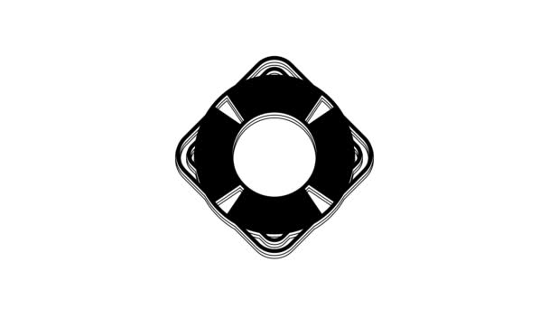 Icono Black Lifebuoy Aislado Sobre Fondo Blanco Símbolo Del Salvavidas — Vídeo de stock