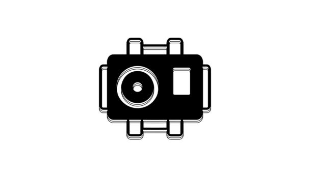 白の背景に隔離されたダイバーアイコンのためのブラックフォトカメラ カメラのアイコン 潜水水中機器 4Kビデオモーショングラフィックアニメーション — ストック動画