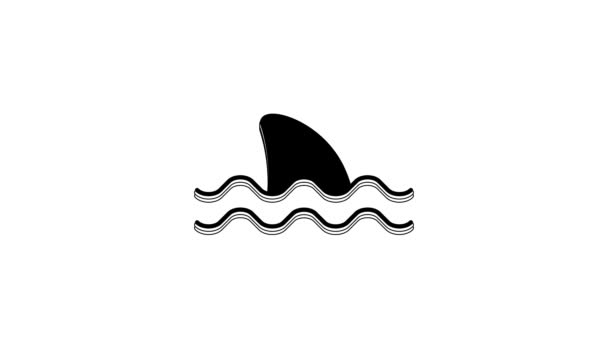 Aleta Tiburón Negro Icono Onda Oceánica Aislado Sobre Fondo Blanco — Vídeo de stock