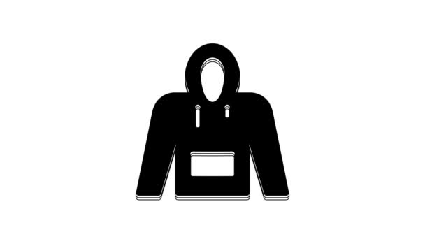 Black Hoodie Icon Isolated White Background Hooded Sweatshirt Video Motion — Stok video