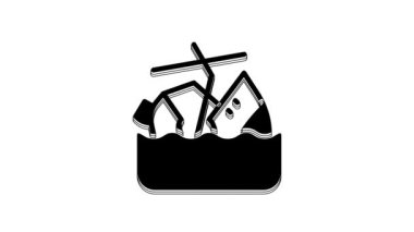 Black Sinking cruise ship icon isolated on white background. Travel tourism nautical transport. Voyage passenger ship, cruise liner. 4K Video motion graphic animation.